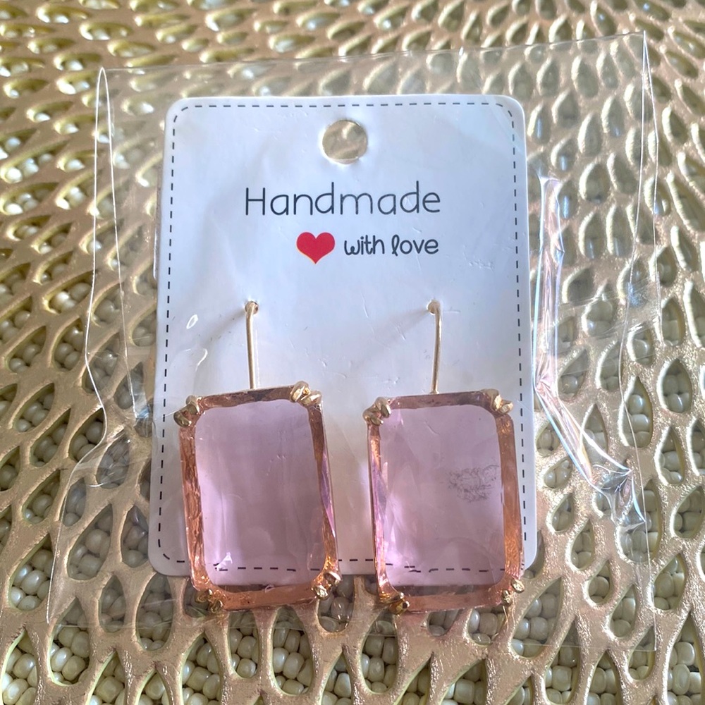 Pink Emerald Cut Earrings